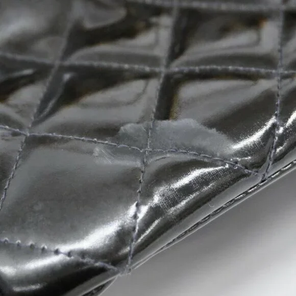 CHANEL CC Patent Shopping Tote Quilted Chain Shoulder Bag Gold Purse - Picture 15 of 16